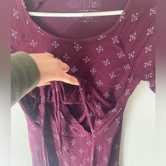 Maroon Latched Mama Midi Drawstring Nursing Dresss - Picture 3 of 6